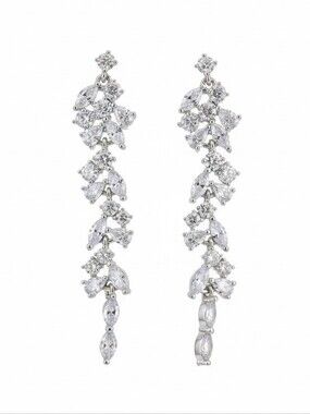 🩶▪️Gemelli ▪️Silver Crystal Linear Drop Earrings